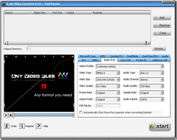 Video Converter: Convert between AVI , DivX , XviD , MPEG , WMV , ASF , MOV , QT , RealMedia format.