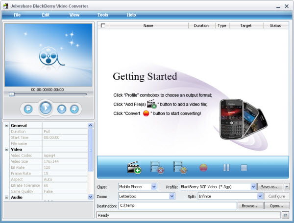 Convert 3G2 to BlackBerry Video files with MPEG to BlackBerry Converter