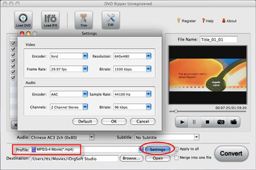 shrink DVD to MP4 for iPod, iPhone on Mac