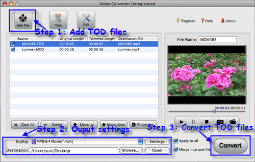 Import tod to final cut expree files with TOD to FCE Movie Converter